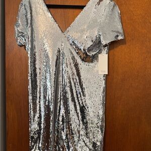 Silver Sequin V-Neck Dress